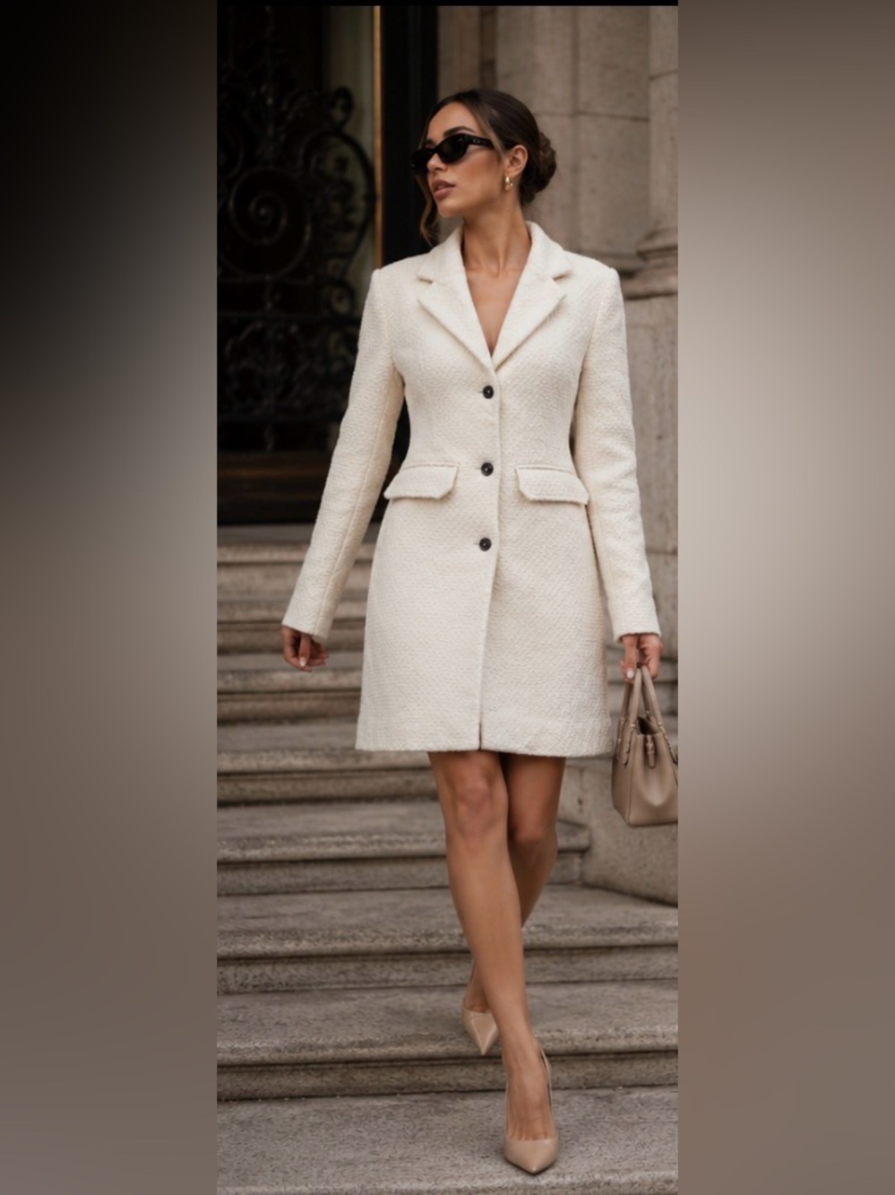 Manière De Voir Boucle Tweed Coat Dress Cream Old Money Sofia Richie NWT 0
